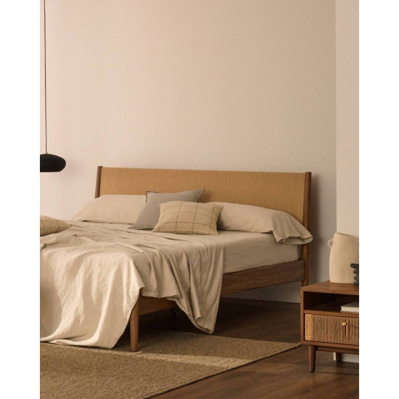 Elan bed made of veneer and walnut wood with rope, 180x200cm