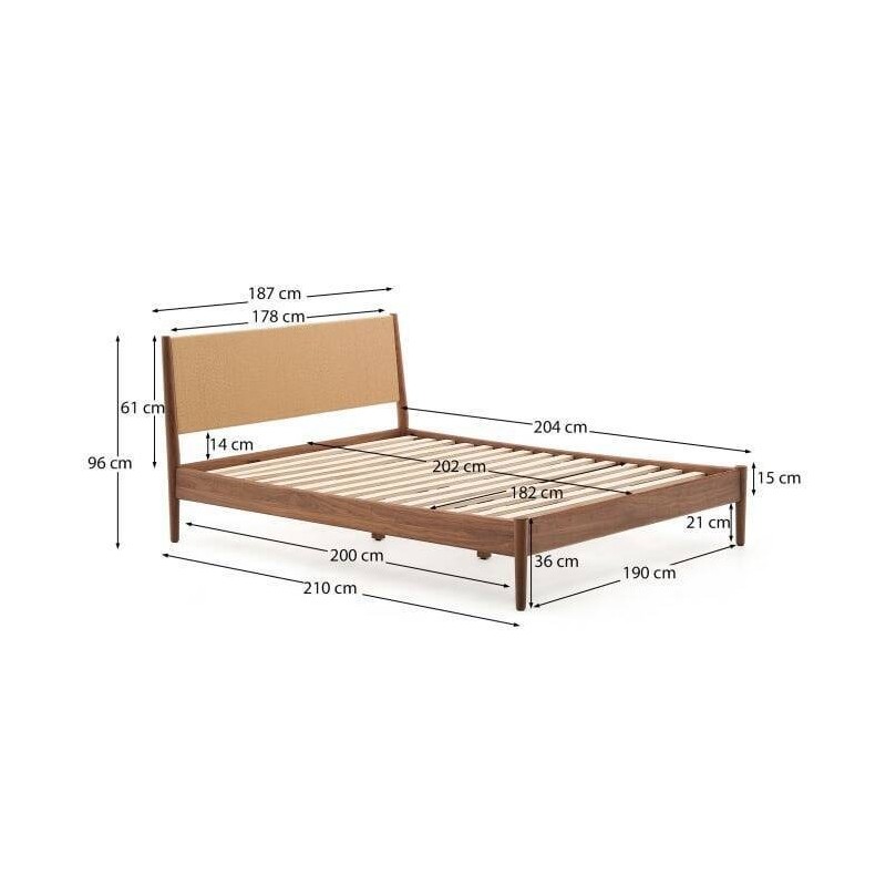 Cama elan de chapa y madera de nogal con cuerda 180x200cm