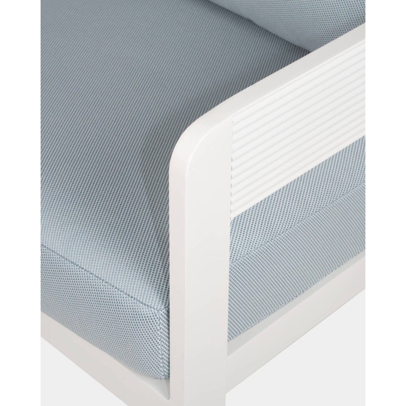 Sillón ripple de aluminio blanco y cojines azules 80x75x78cm