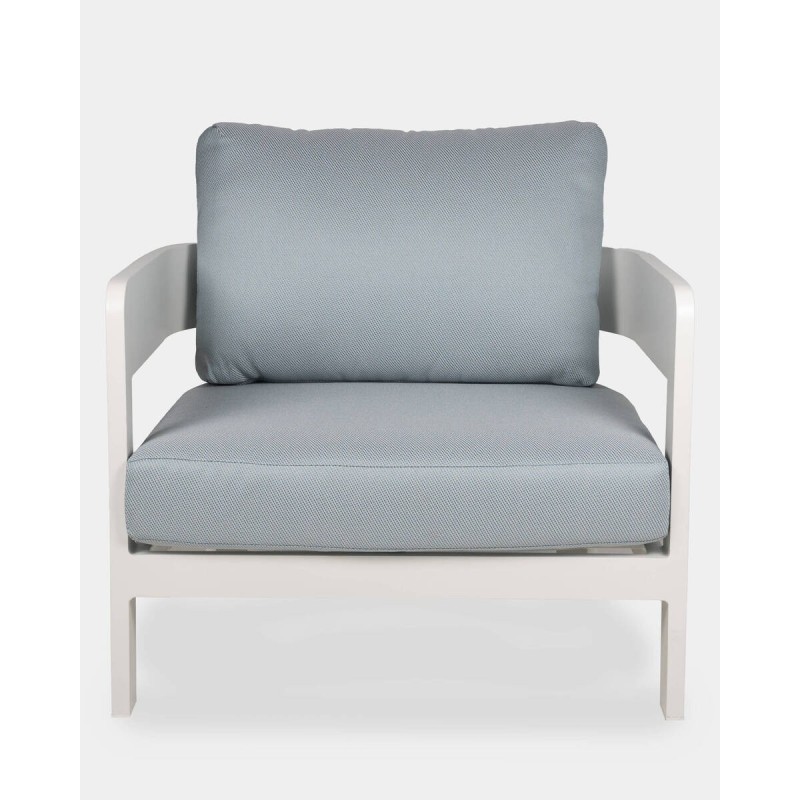 Sillón ripple de aluminio blanco y cojines azules 80x75x78cm