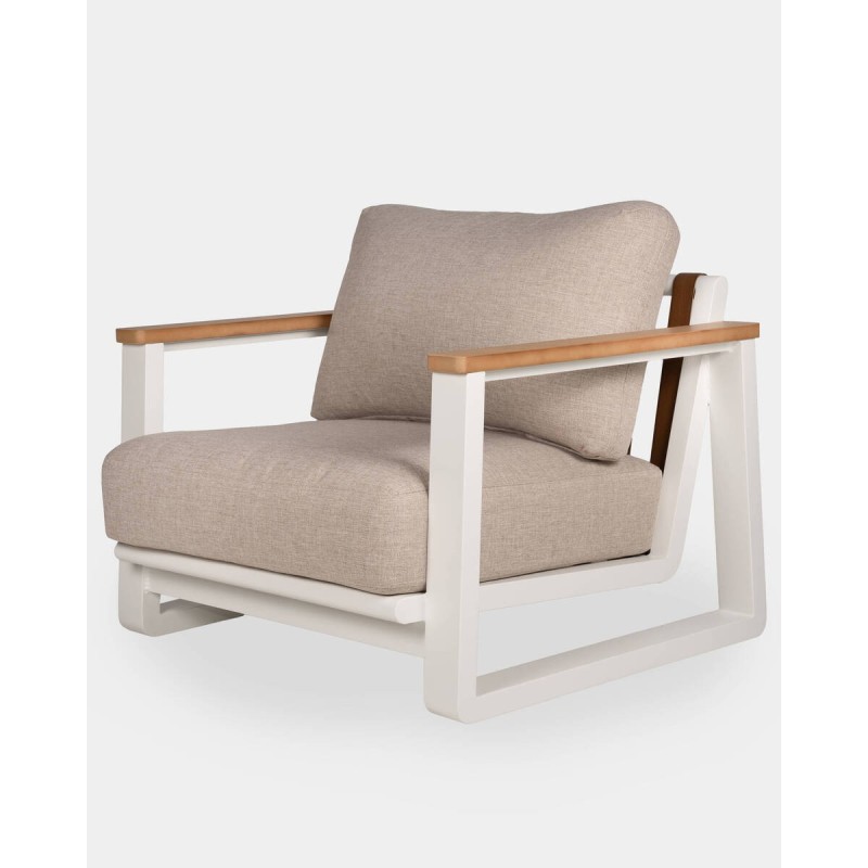 White aluminum nappa armchair with beige cushions 89x87x76cm