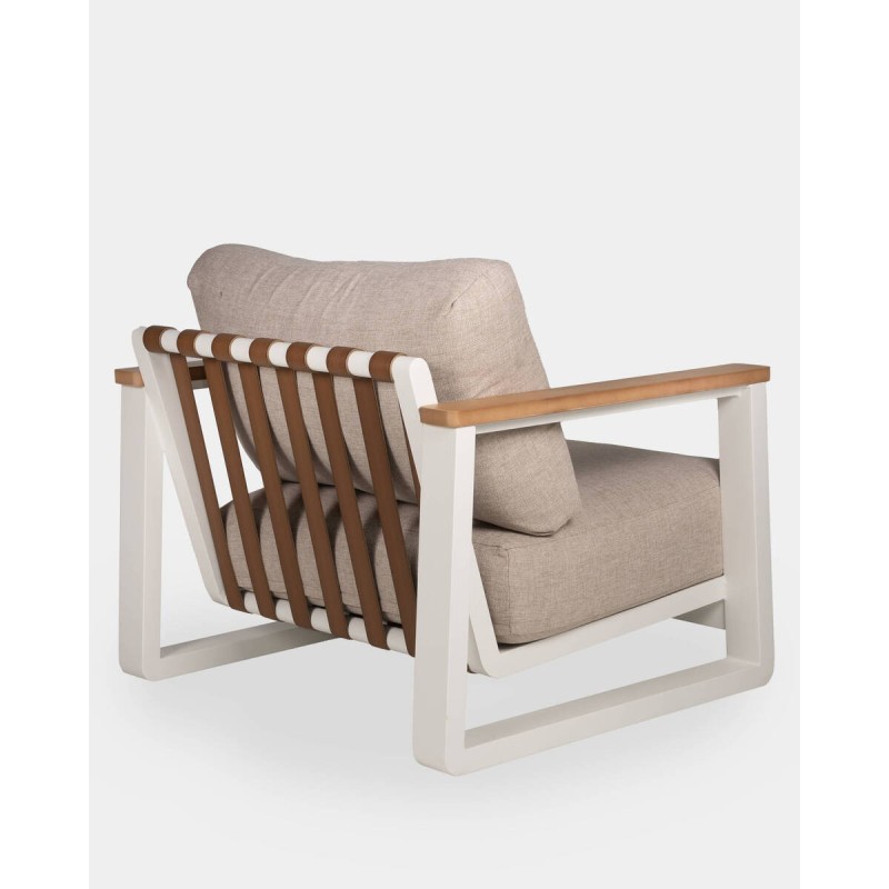 White aluminum nappa armchair with beige cushions 89x87x76cm