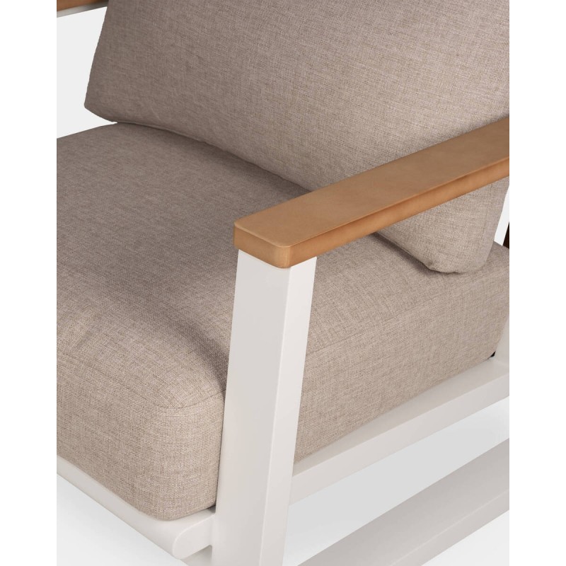 White aluminum nappa armchair with beige cushions 89x87x76cm