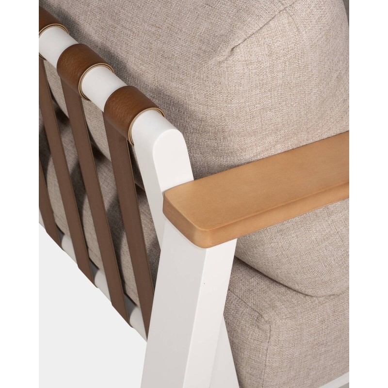 White aluminum nappa armchair with beige cushions 89x87x76cm