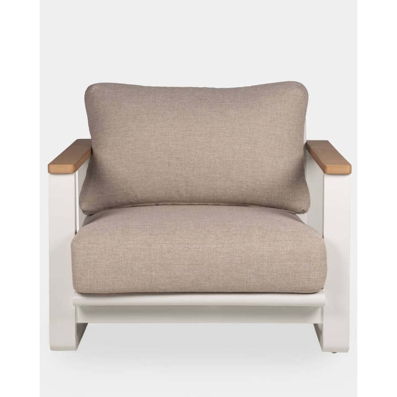 Sillón nappa de aluminio blanco y cojines beige 89x87x76cm