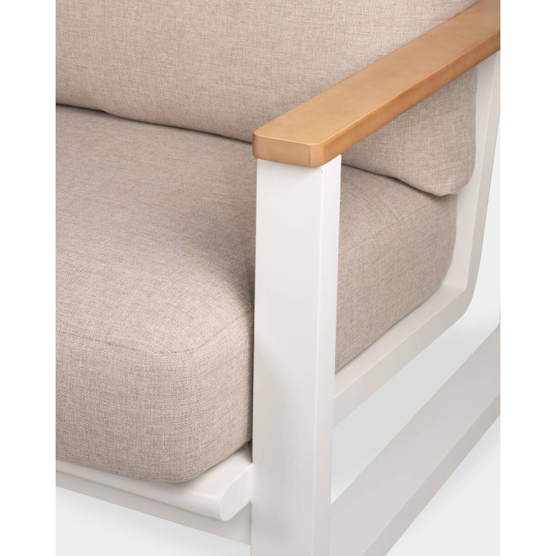 Sofá 3 plazas nappa de aluminio blanco y cojines beige 210cm
