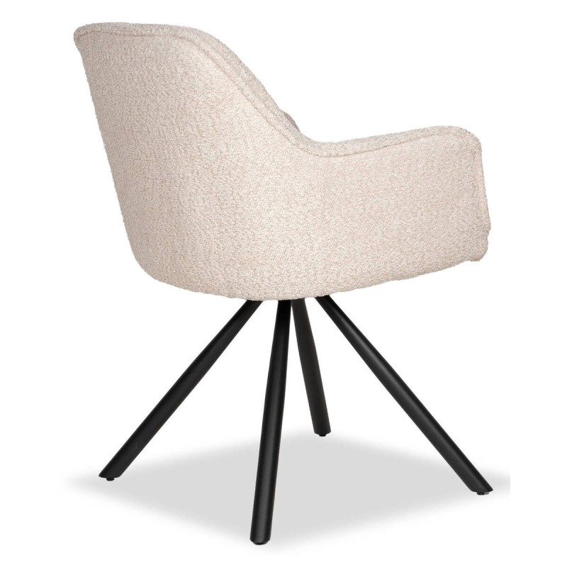 Silla giratoria ola de borreguito beige y patas cruzadas de metal negro 60x58x84cm