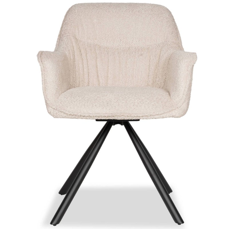 Silla giratoria ola de borreguito beige y patas cruzadas de metal negro 60x58x84cm