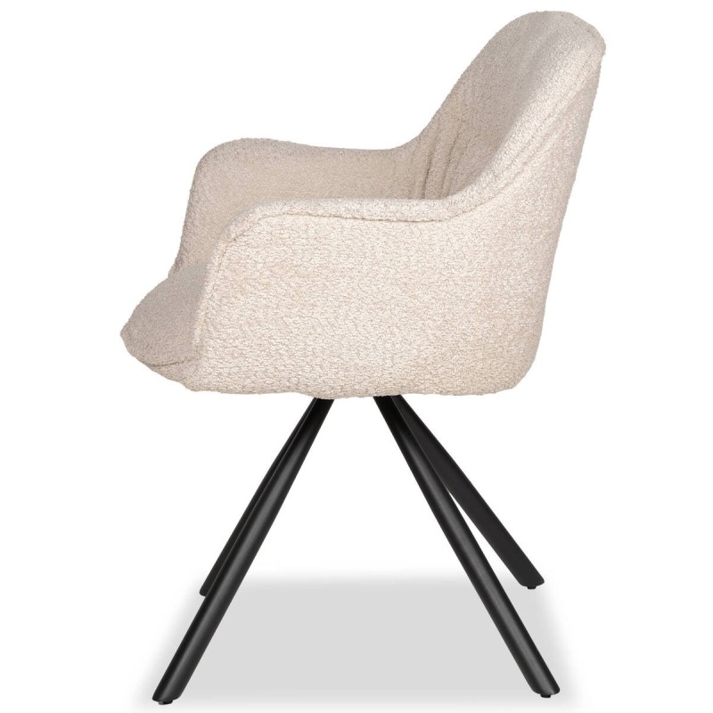 Silla giratoria ola de borreguito beige y patas cruzadas de metal negro 60x58x84cm