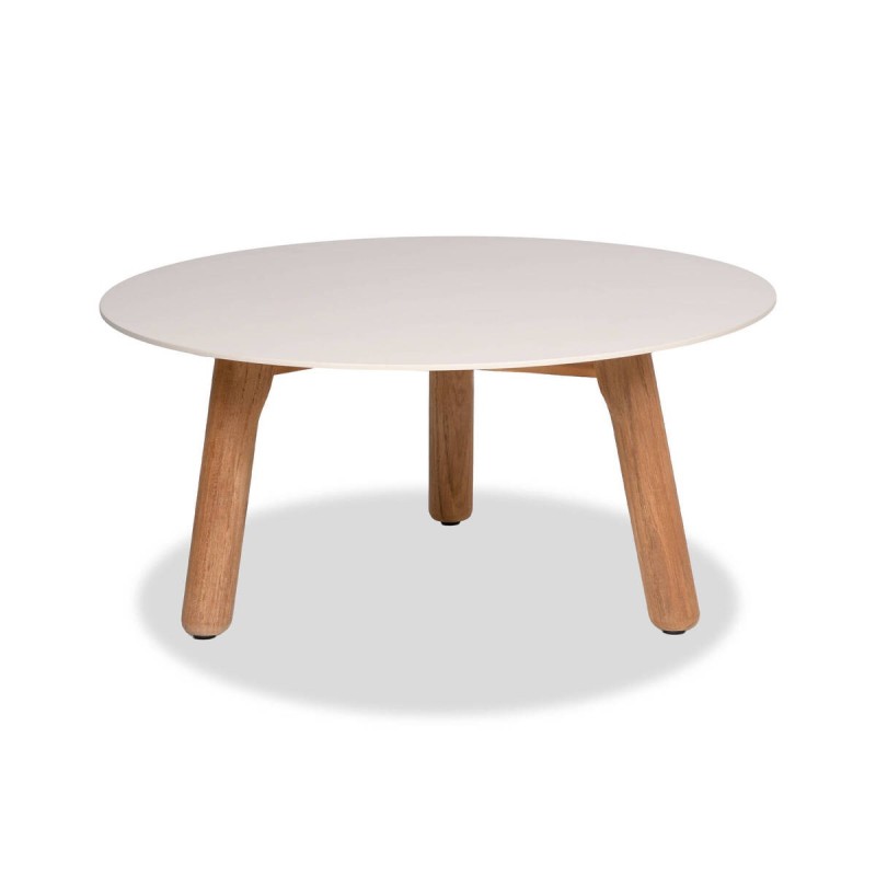 Mesa mocca de aluminio y patas de teca 60x28cm