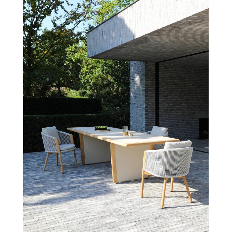 Haven outdoor dining table made of ceramic and teak, 273x100x75cm