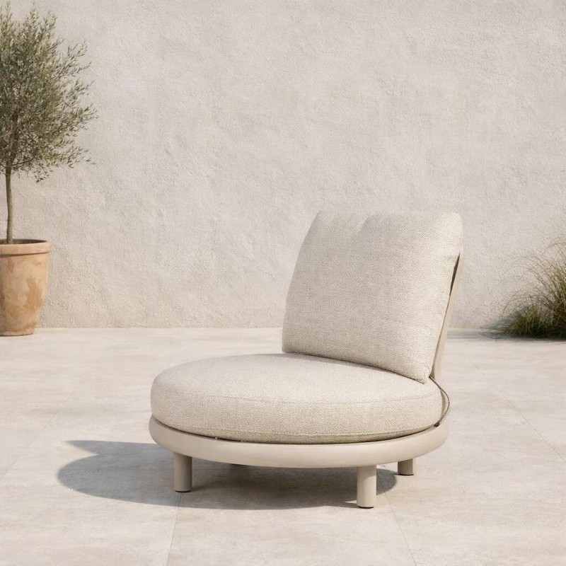 Cloud Round beige armchair, aluminum frame