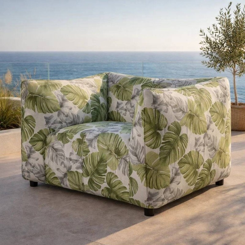 Sunbrella outdoor textile armchair with leaf print, 120x97x75cm