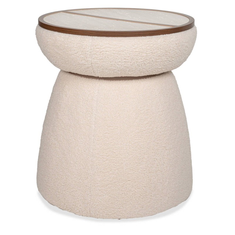 Corin corner table in travertine and white sheepskin 48x57cm