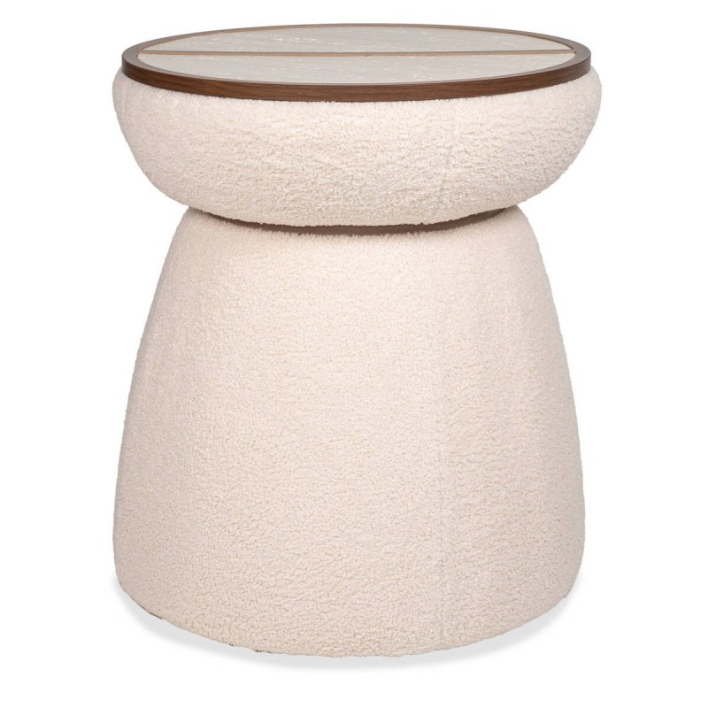 Mesa de rincón corin de travertino y borreguito blanco 48x57cm