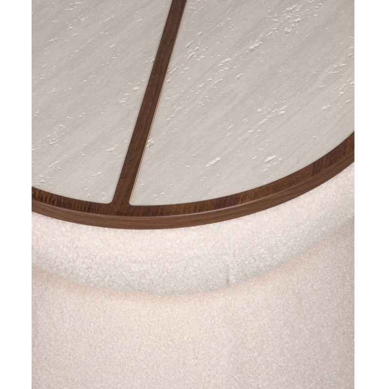 Mesa de rincón corin de travertino y borreguito blanco 48x57cm