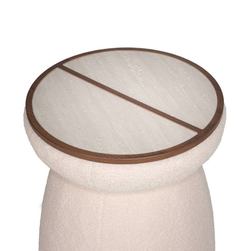 Mesa de rincón corin de travertino y borreguito blanco 48x57cm