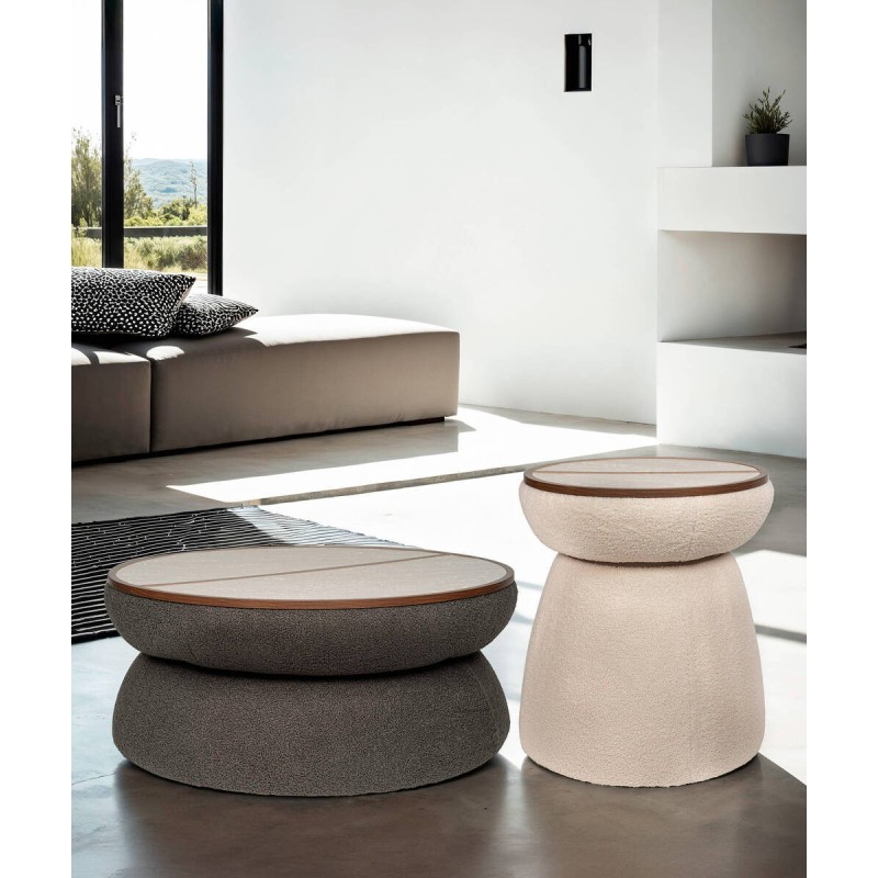 Mesa de rincón corin de travertino y borreguito blanco 48x57cm