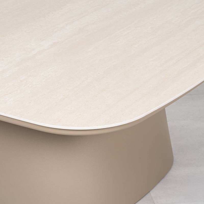 Roma Coffee Table, Ceramic Travertine Effect and Taupe Aluminum, 90 cm