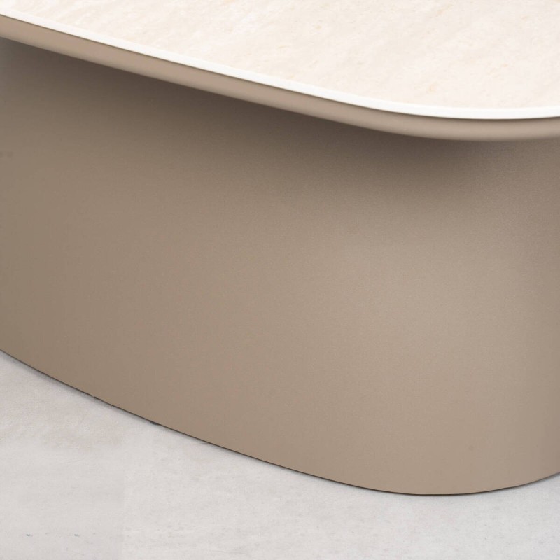 Roma Coffee Table, Ceramic Travertine Effect and Taupe Aluminum, 90 cm