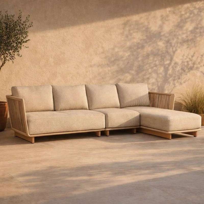 Marrakech sofa, left chaise longue, outdoor, aluminum and rope, 320x87x82cm