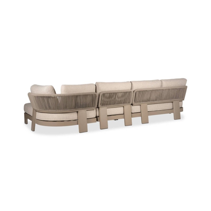 Sofá Cayenne chaiselongue derecho exterior de aluminio taupe y cuerda 310x90x81cm