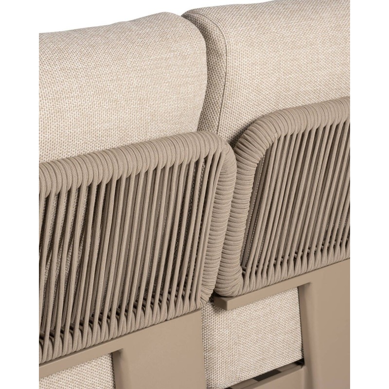 Sofá Cayenne chaiselongue derecho exterior de aluminio taupe y cuerda 310x90x81cm