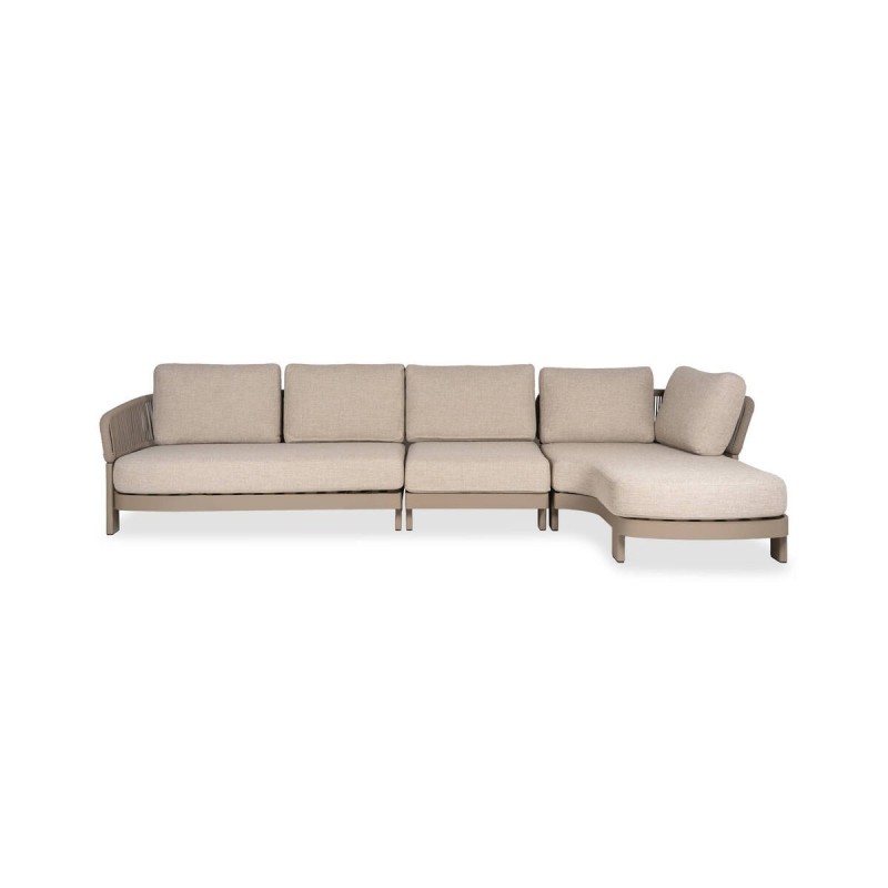 Sofá Cayenne chaiselongue derecho exterior de aluminio taupe y cuerda 310x90x81cm