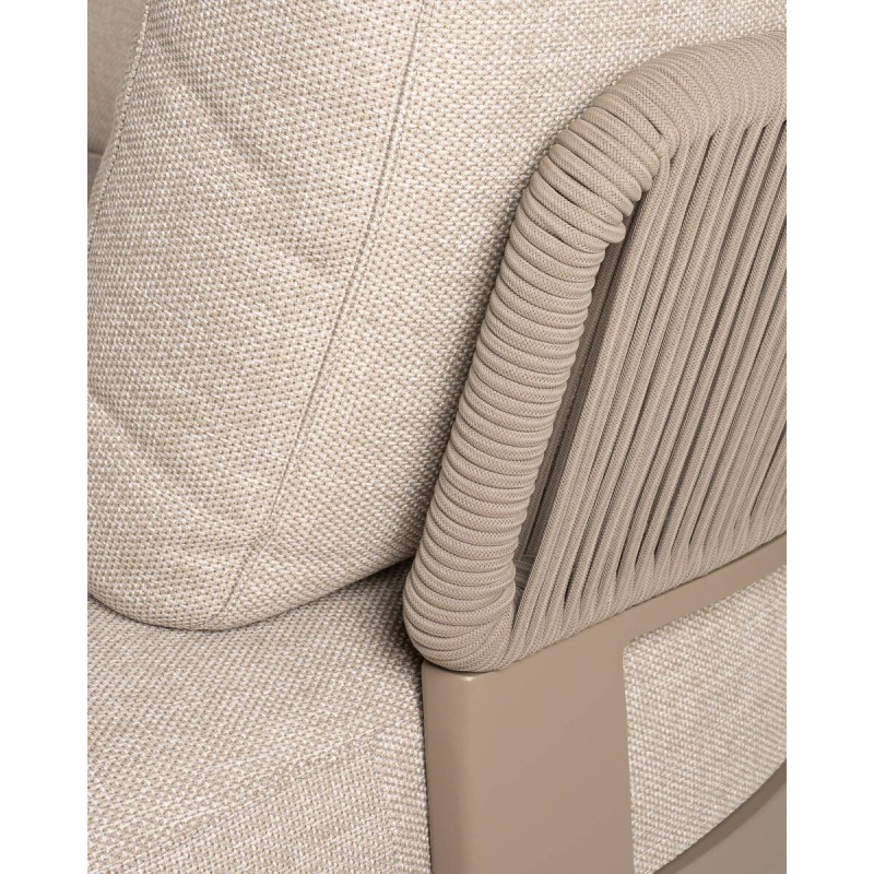 Sofá Cayenne chaiselongue derecho exterior de aluminio taupe y cuerda 310x90x81cm