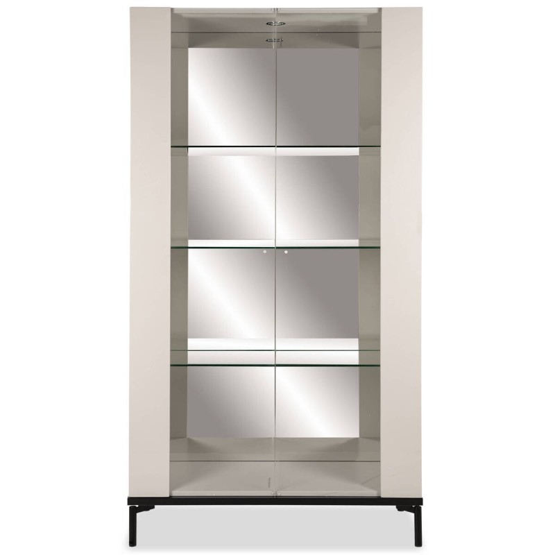 Vitrina lumis de lacado gris brillante con baldas de cristal y espejo 99x42x187cm