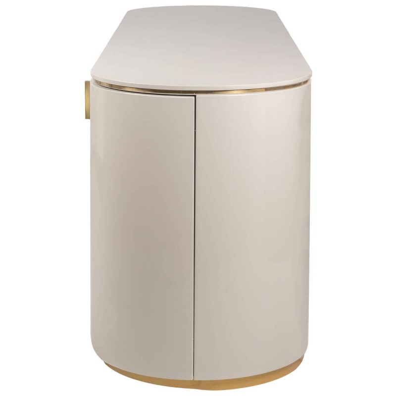 Mueble tv hera ovalado y lacado gris claro con detalles dorados 174x47x61cm