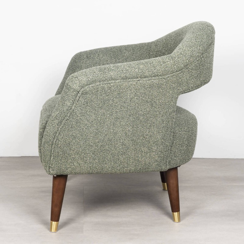 Aurora armchair in olive green with pine legs and gold details 78x74x80cm