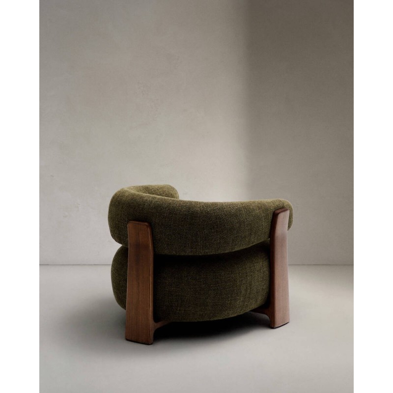 Granite armchair in green chenille and ash wood legs with walnut finish 83x86x67cm