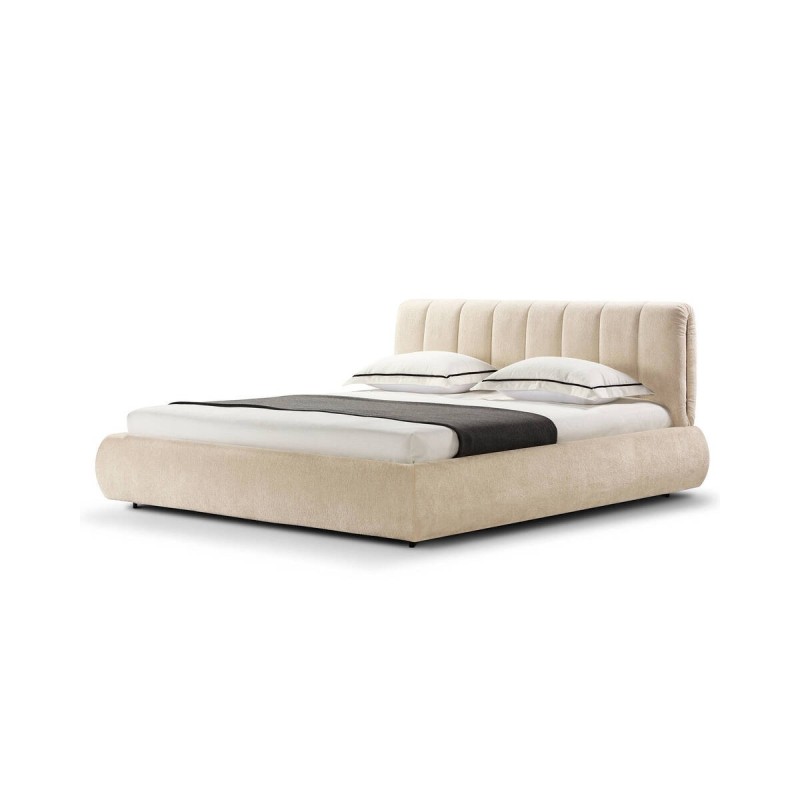 Beige upholstered bed with padded headboard 180x200