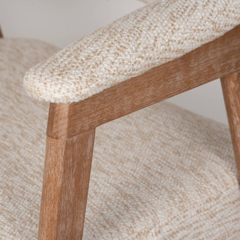 Silla de Comedor Noor Tapizada en Beige y Madera Blanqueada