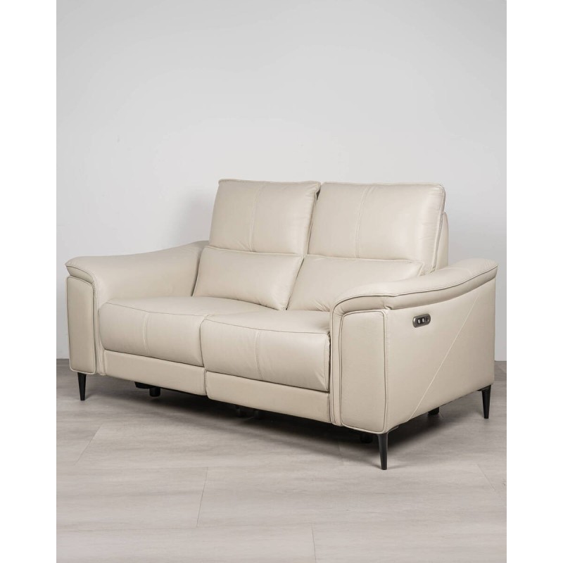 Astor 2-seater electric reclining sofa in beige leather with extendable footrest