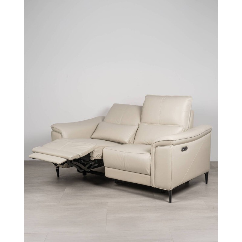 Astor 2-seater electric reclining sofa in beige leather with extendable footrest