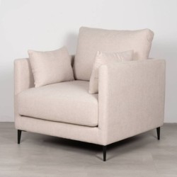 Funny Armchair Upholstered in Sand Beige with Black Metal Legs 90cm