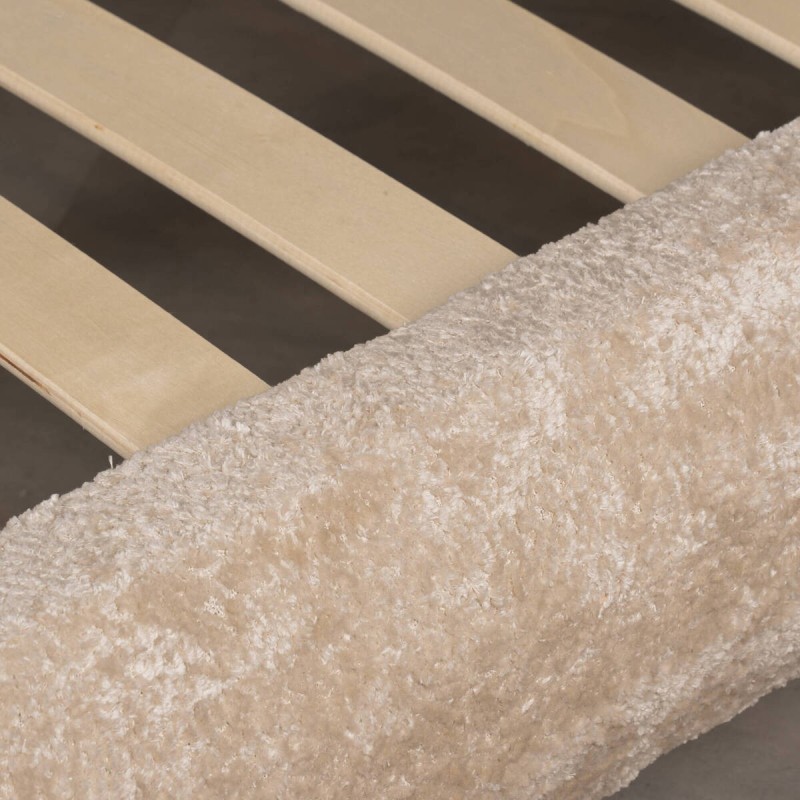 Elna bed in beige bouclé fabric with wooden legs for 180x200cm mattress