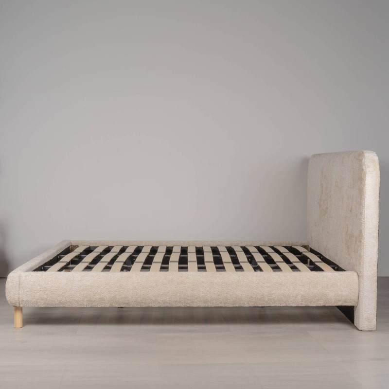 Elna bed in beige bouclé fabric with wooden legs for 180x200cm mattress