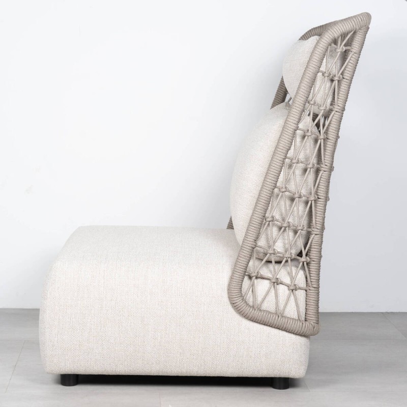 Sillón Vireo Exterior Aluminio Gris Seda y Cuerda Alto Respaldo