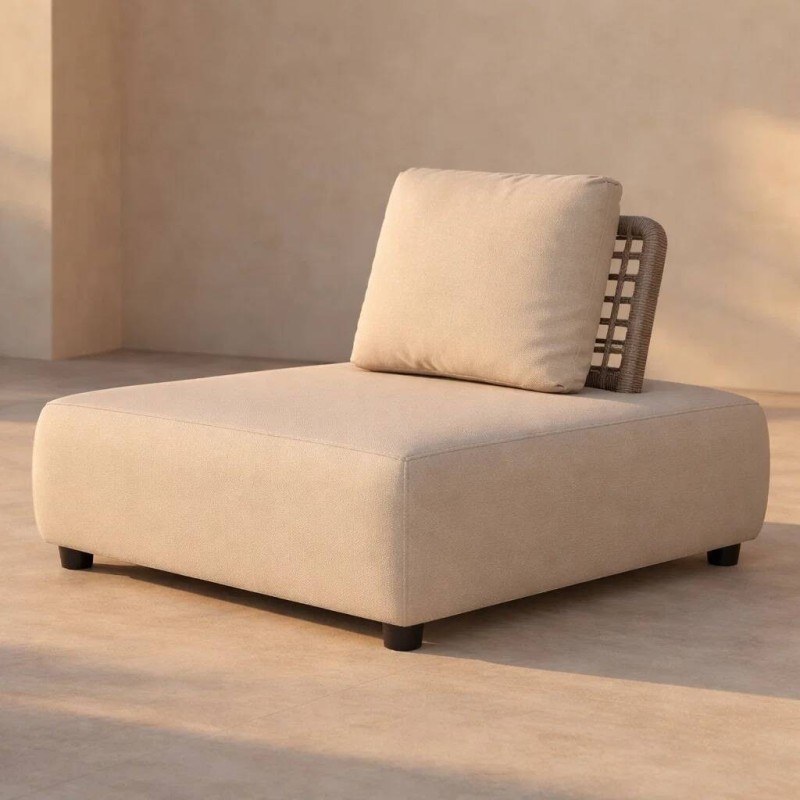 Orin outdoor armchair module in rope and aluminum in silk grey