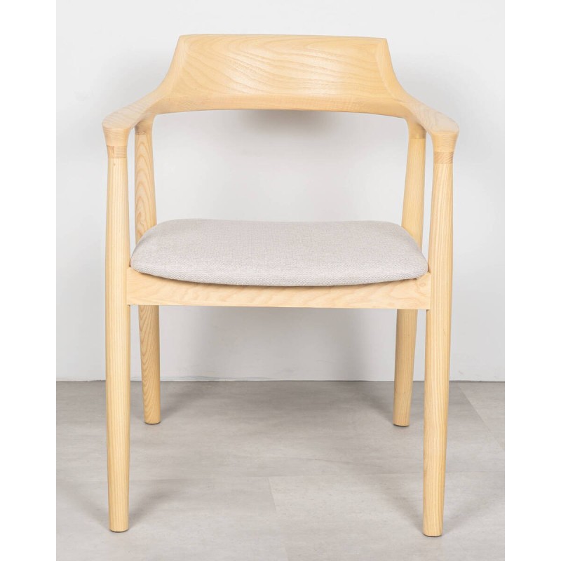 Silla de comedor Clara de fresno natural con asiento tapizado beige
