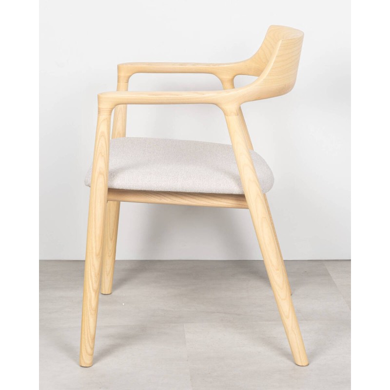 Clara dining chair in natural ash with beige upholstered seat
