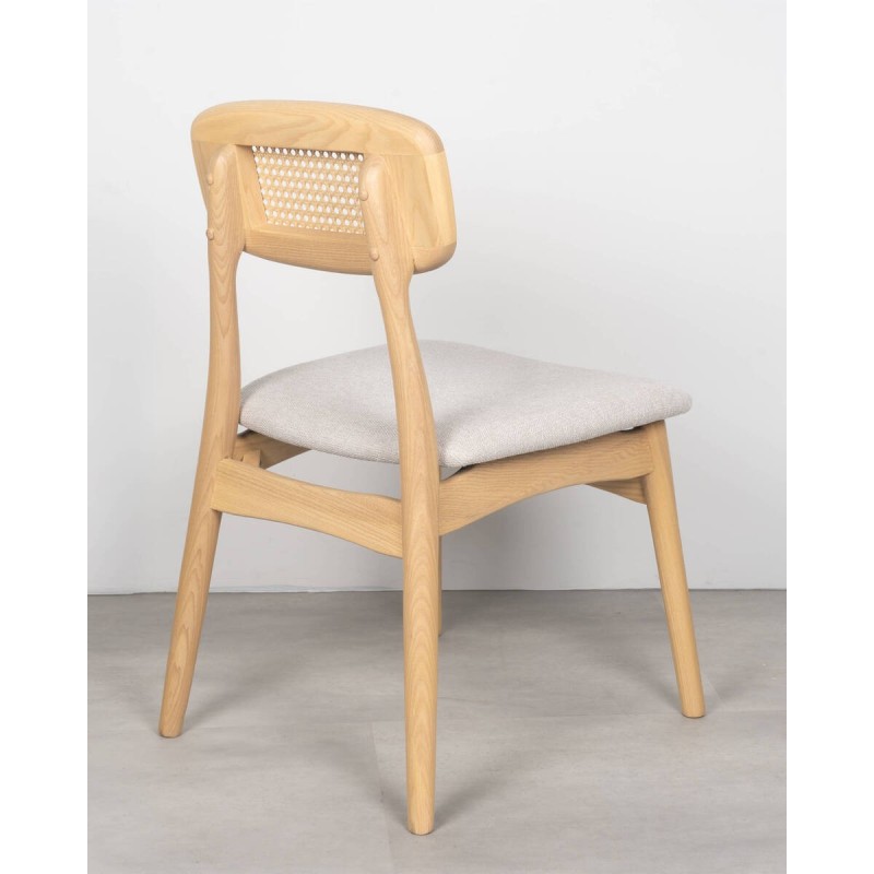 Silla de comedor fresno y ratán · asiento tapizado