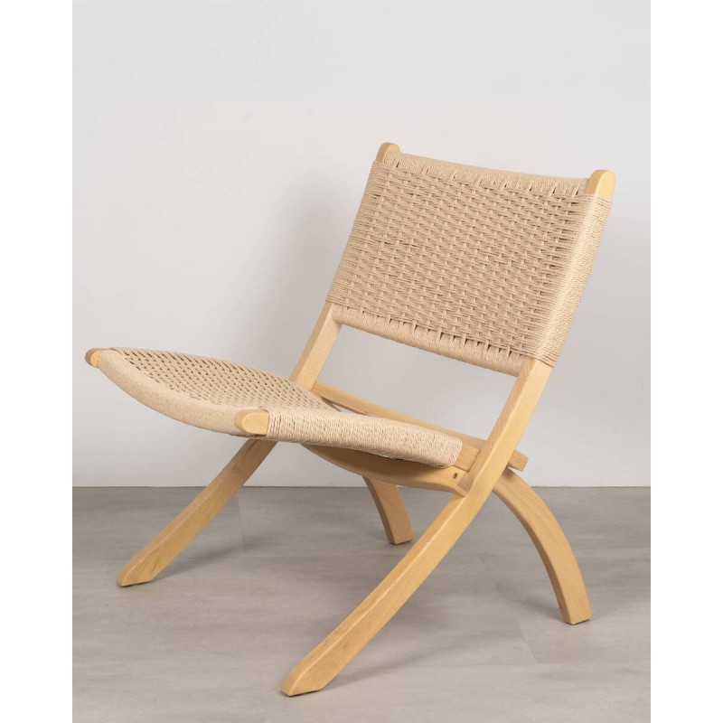 Silla lounge de fresno y cuerda trenzada | Diseño escandinavo natural