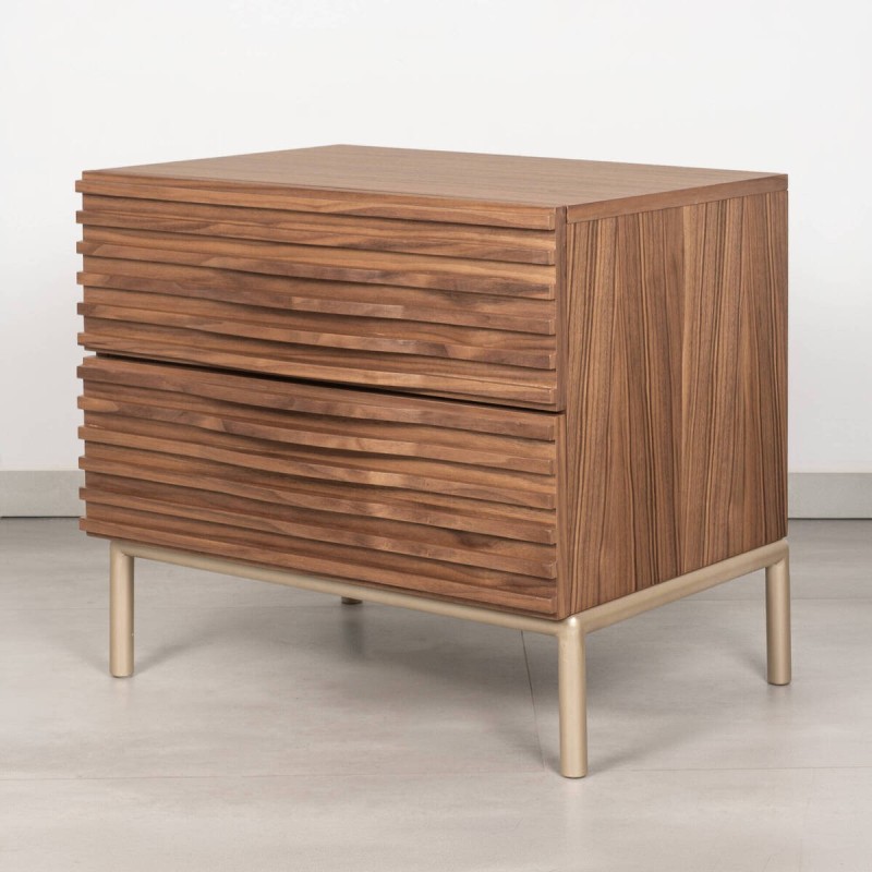 Livan bedside table in walnut veneer and metal legs