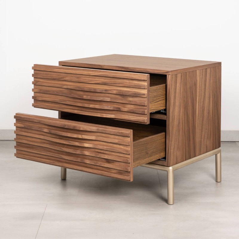 Livan bedside table in walnut veneer and metal legs