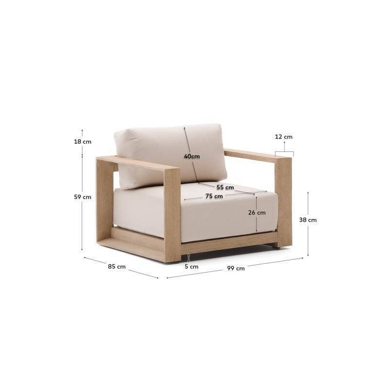 Sillón ambra de madera maciza de acacia con acabado claro