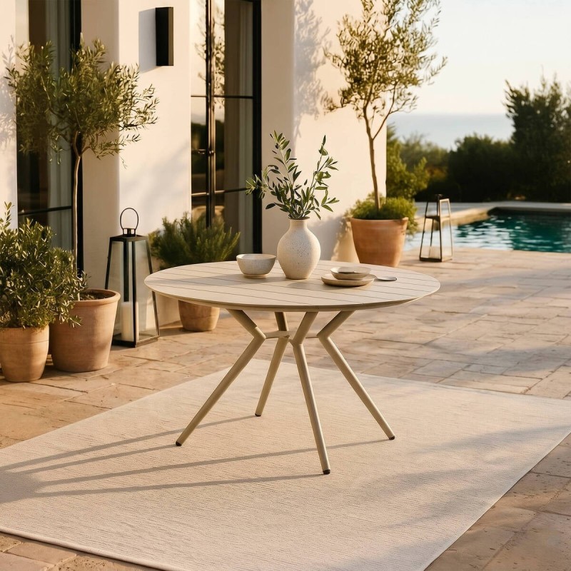 Higer round table, off-white aluminum, 126.5 cm, outdoor